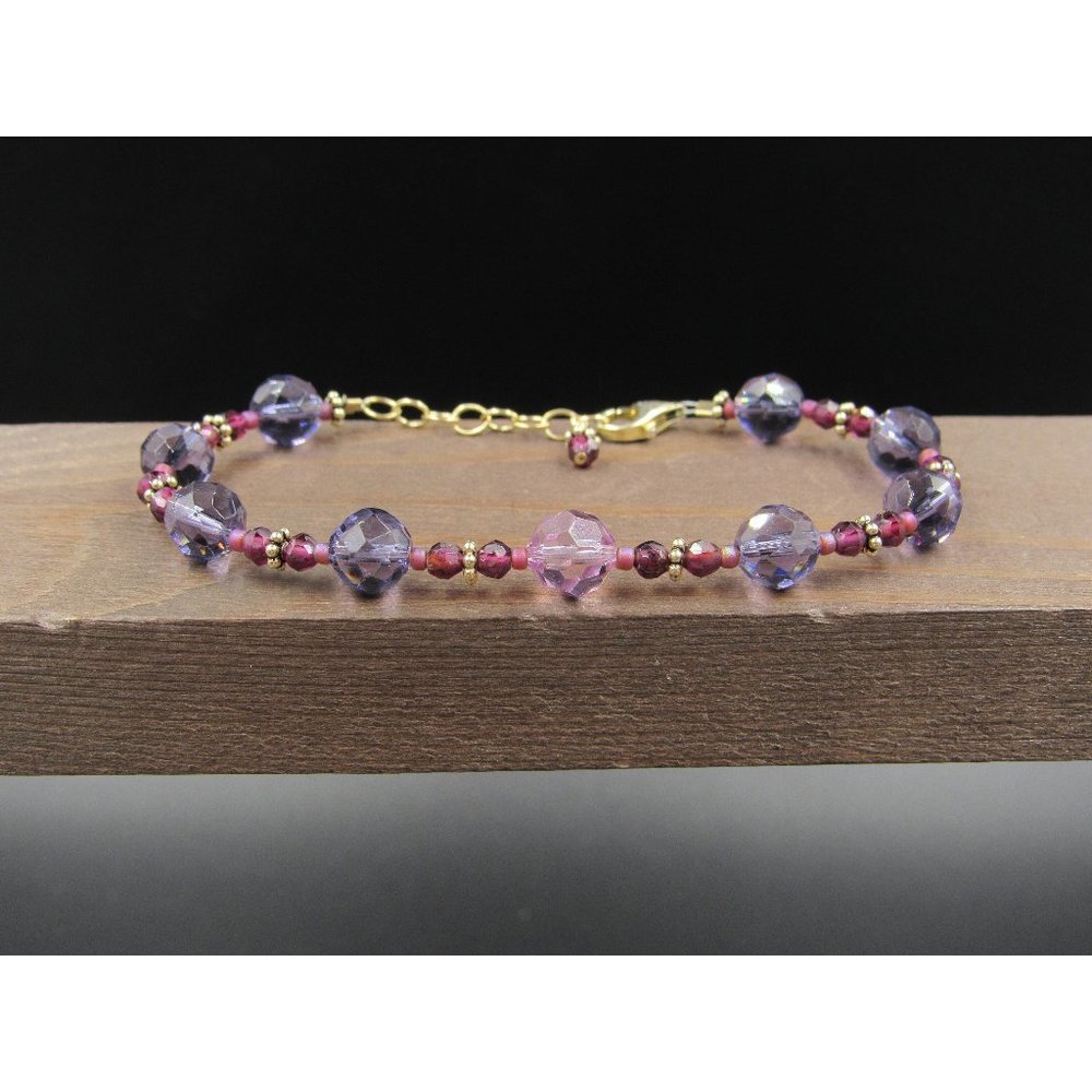 8" Sterling Silver Purple Crystal Gold Plated Bracelet Vintage Elegant Beautiful